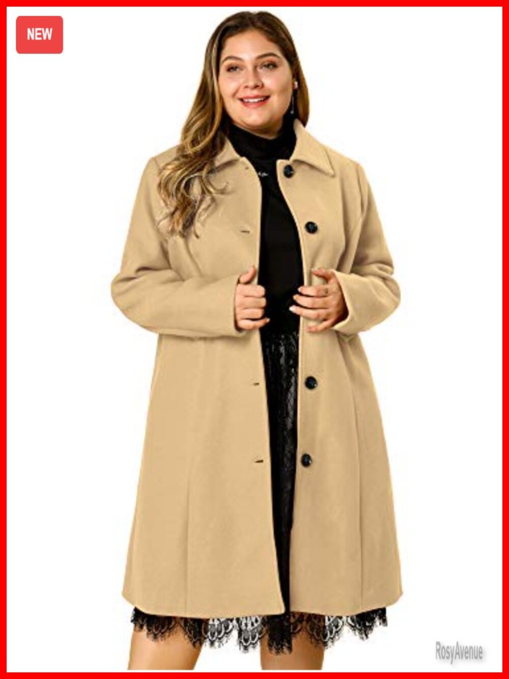 Plus Size Single Breasted Belted Longline Winter Coat Fully Lined